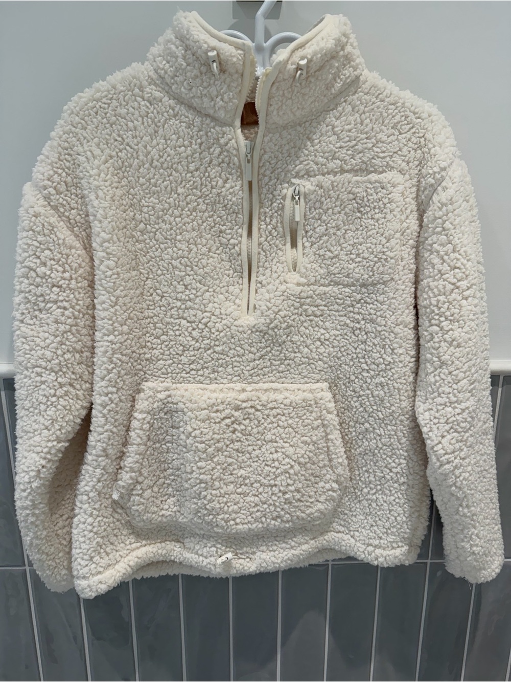 Cream Sherpa Pullover with Half-Zip